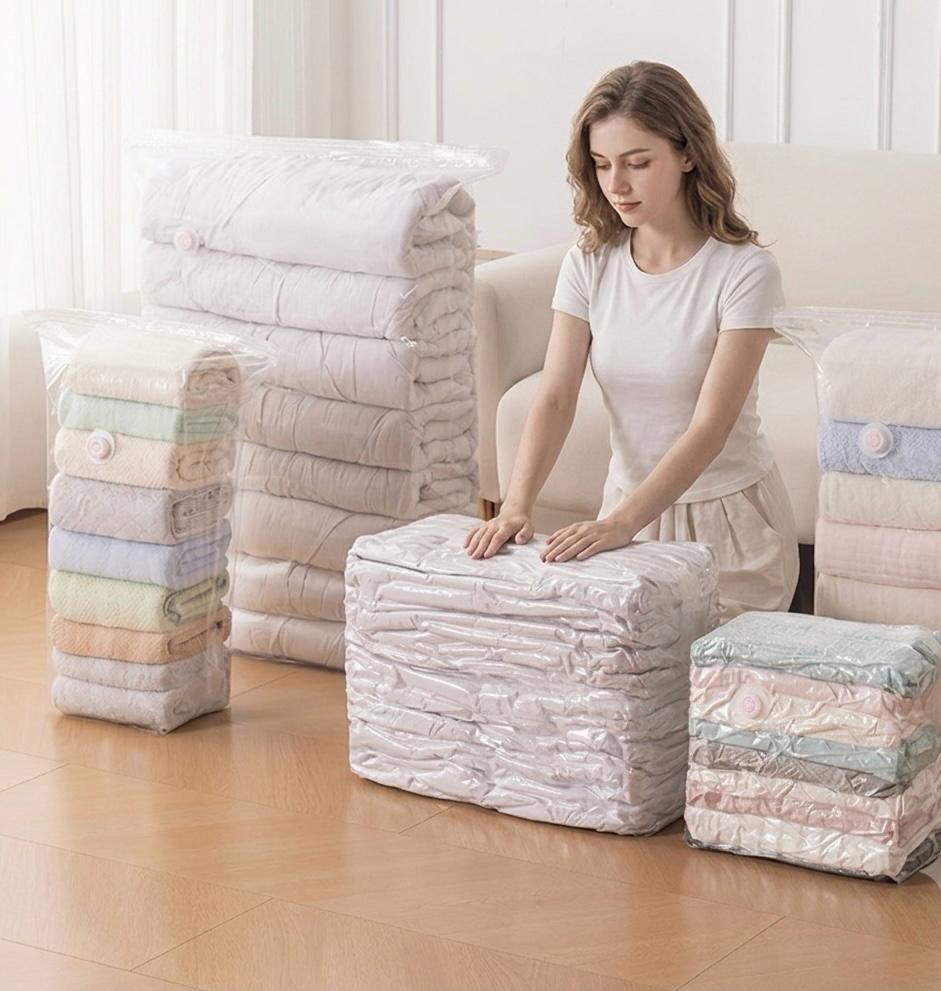 Set Premium Organizare Spațiu: 6 Saci de Vidat (3 Clasici + 3 cu Umeraș) + Pompă Electrică